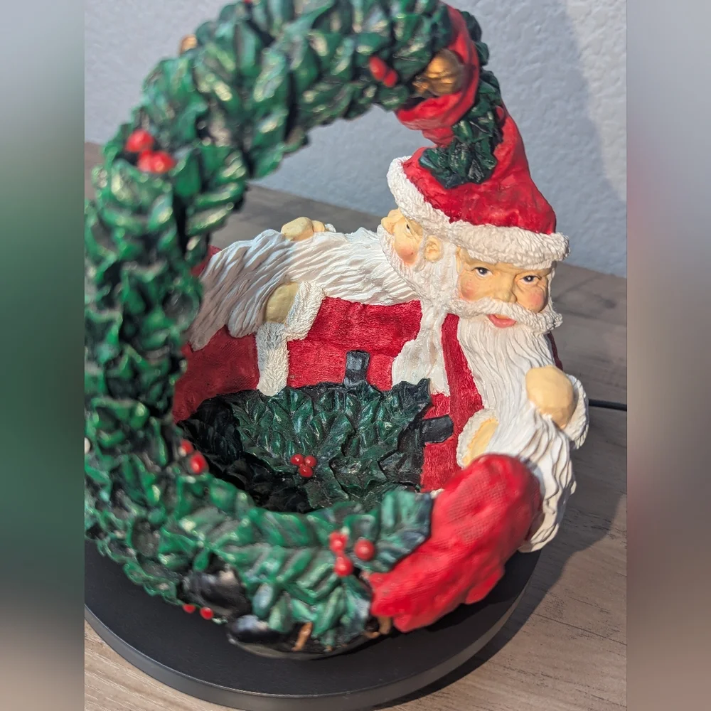 Vintage Department 56 Double Santa Claus Resin Christmas Candy Decor Basket Bowl